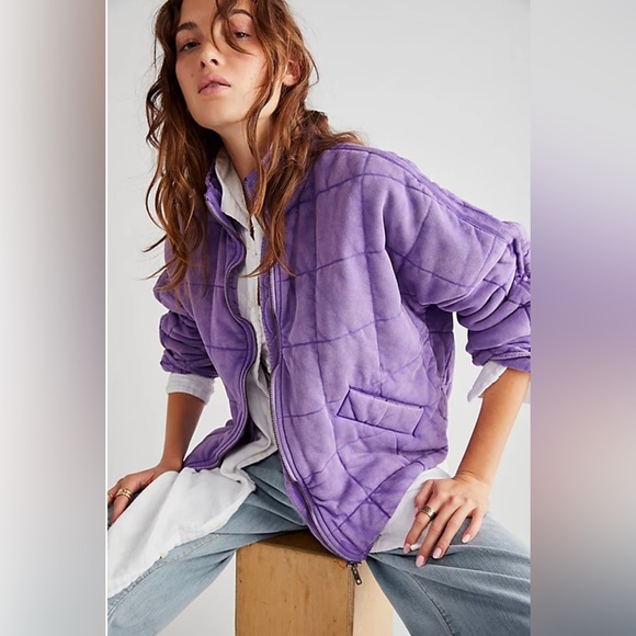 Free People | Dolman Quilted Knit Jacket in Moonberry | Large - Picture 3 of 16